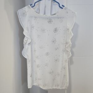 Elegant White Floral Ruffle Sleeve Blouse